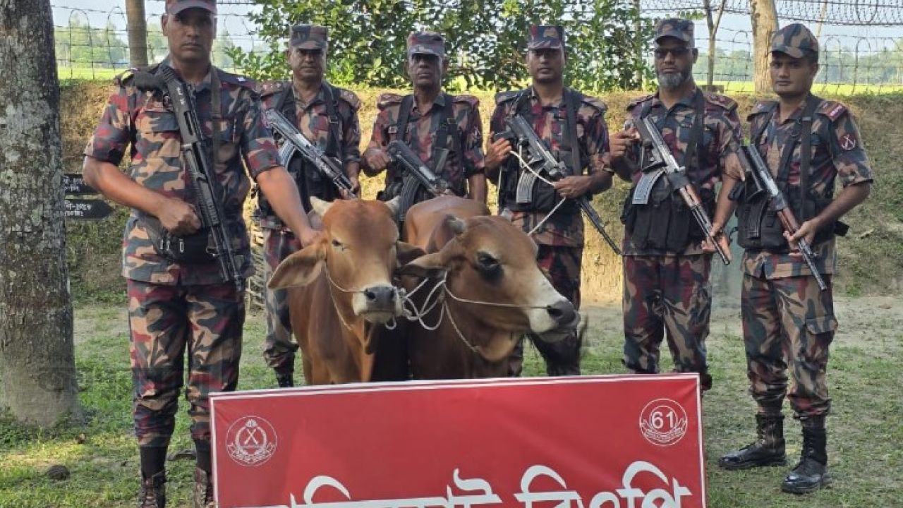 পাটগ্রাম সীমান্তে বিজিবির বিশেষ অভিযানে ভারতীয় গরু আটক