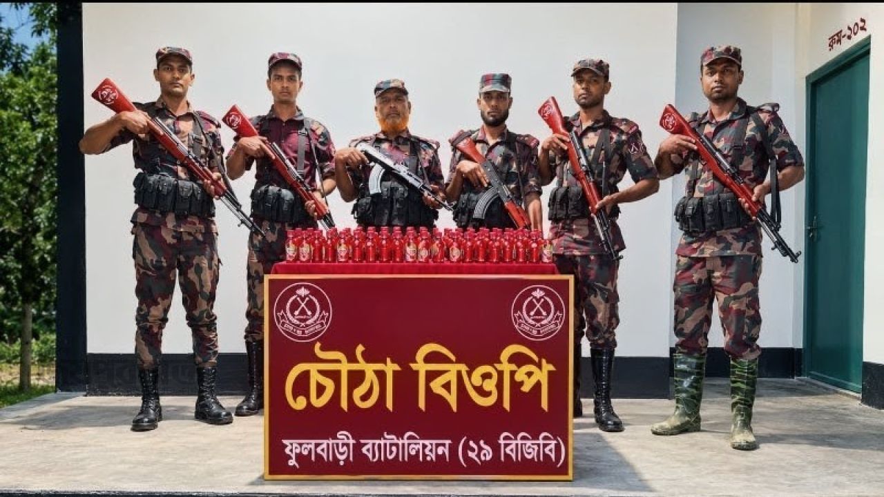ফুলবাড়ী সীমান্তে বিজিবির অভিযান,জব্দ ২৯৩ বোতল সিরাপ